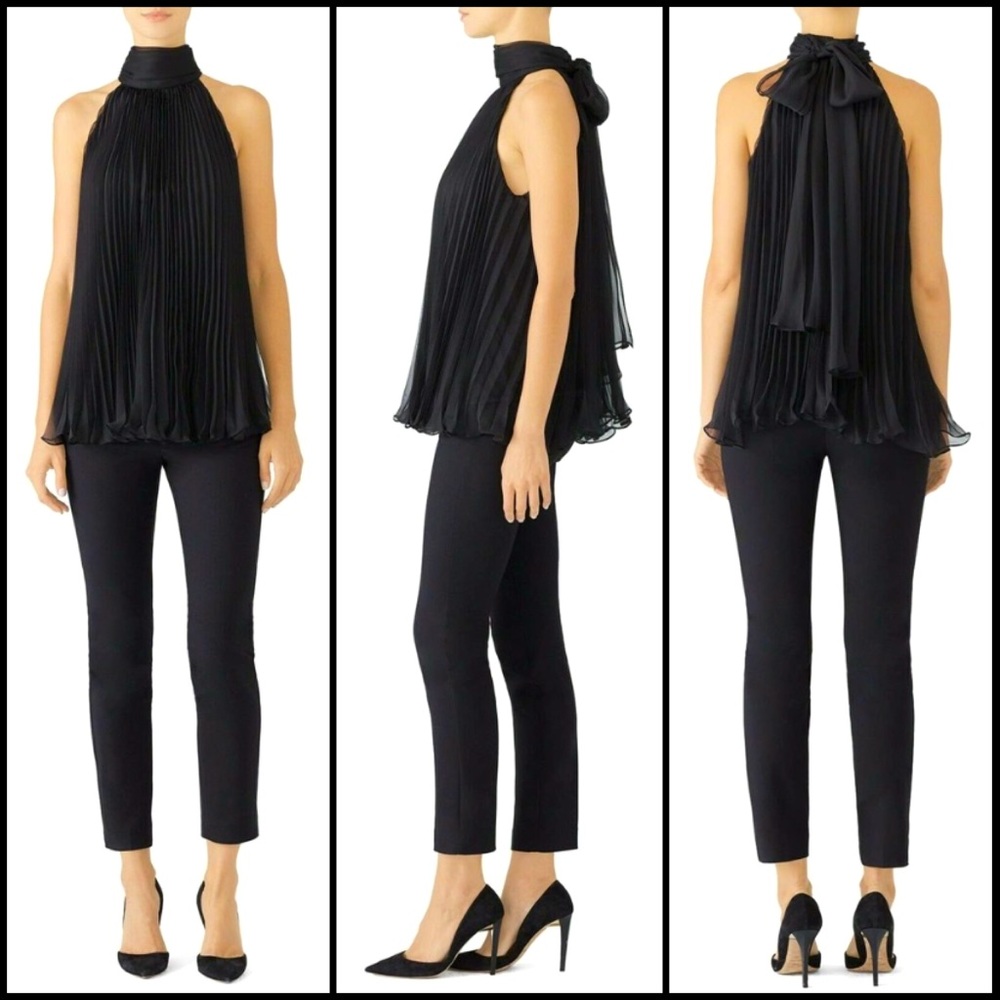 Carmen Marc Valvo Accordion Pleated Blouse Top